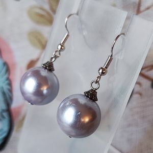 Large Light Lilac Lavender Large Faux Pearl Fashion Earrings Costume Jewelry